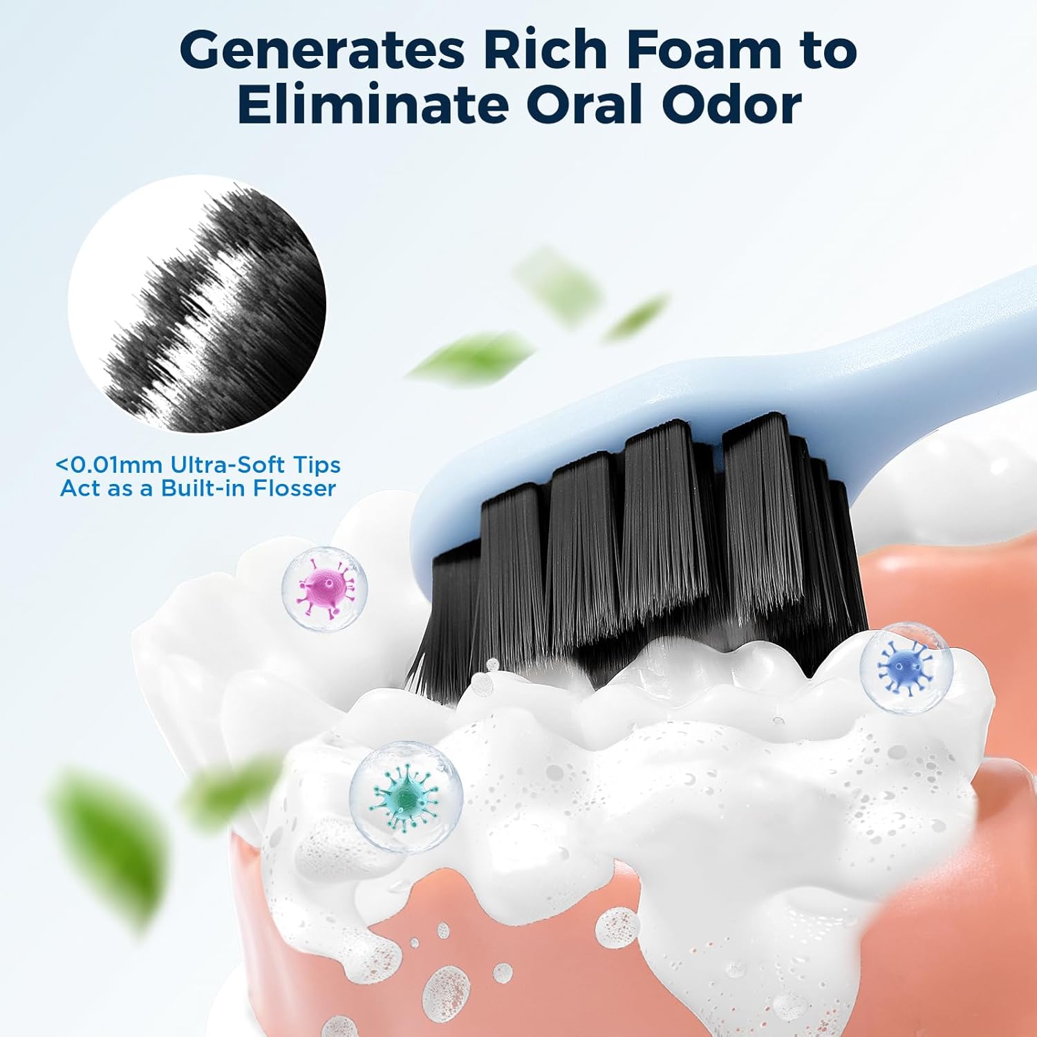 Morning Freshness Extra Soft Bristle Toothbrush with Charcoal & Silver Ions, 10000+ Ultra Soft Bristles for Sensitive Gums, Wide Head Soft Toothbrushes for Adults, Pregnant, Elderly, Braces (6 Pack)