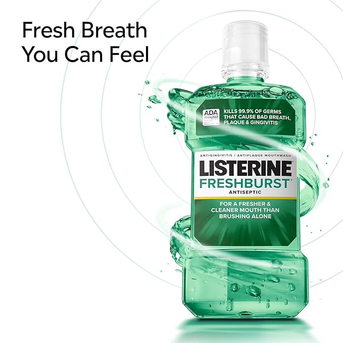 Listerine Freshburst Antiseptic Mouthwash for Bad Breath, Kills 99% of Germs That Cause Bad Breath & Fight Plaque & Gingivitis, ADA Accepted Mouthwash, Spearmint, 1 L