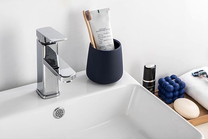 Matte Toothbrush Holder for Bathroom,Tooth Brush Holder,Modern Ceramic Toothbrush Cup as Toothpaste Holder,Bathroom Cup,Makeup Brush Cup (Dark Blue)