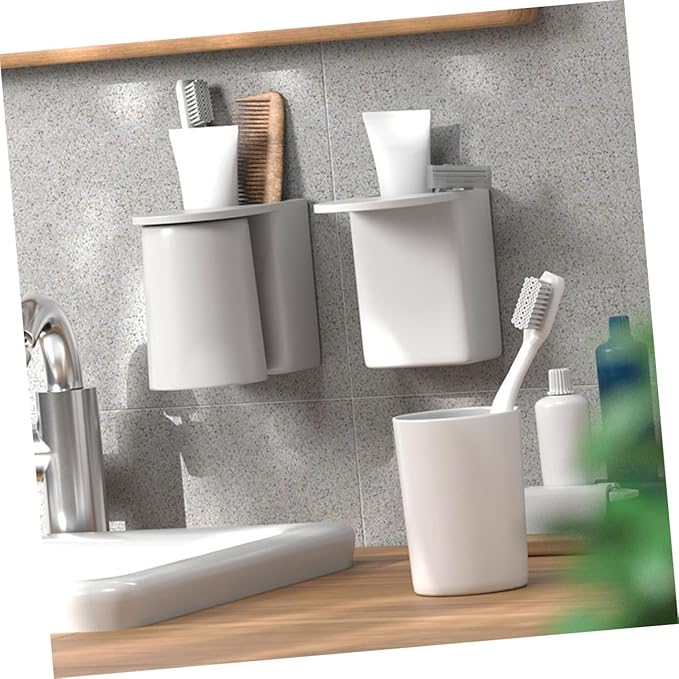 FAVOMOTO Wall-Mounted Magnetic Toothbrush Holder with Self-draining Cup Easy Installation No Drilling Toothpaste Holder for Bathroom Space-Saving Organizer with Electric Toothbrush Slots