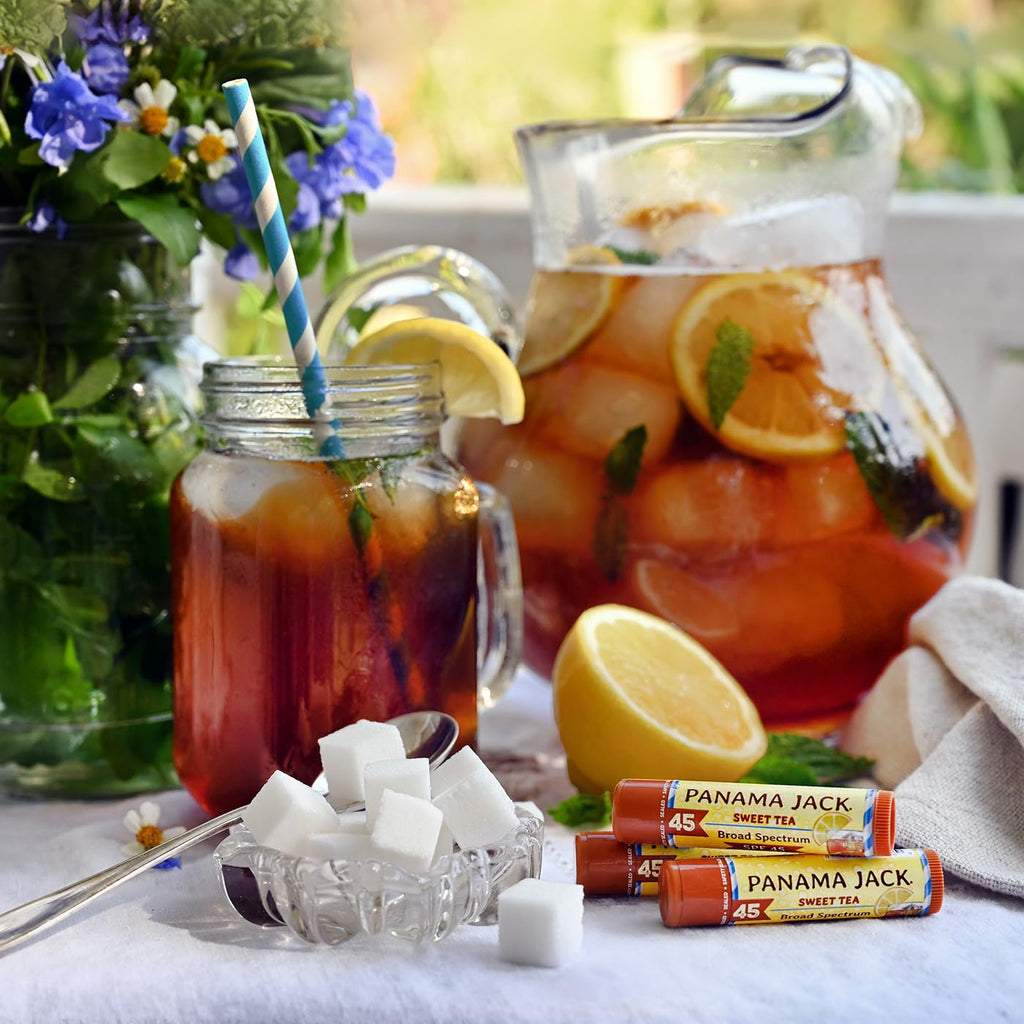 Panama Jack Sunscreen Lip Balm - SPF 45, Broad Spectrum UVA-UVB Sunscreen Protection, Prevents & Soothes Dry, Chapped Lips, Sweet Tea, 12-pack