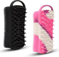2 PC Silicone Body Scrubber, 2 in 1 Exfoliating Shower Bath Scrubber, Soft Silicone Loofah for Sensitive Skin, Shower Hair Scalp Massager, Easy to Clean, Lather Well (Black&Purple)