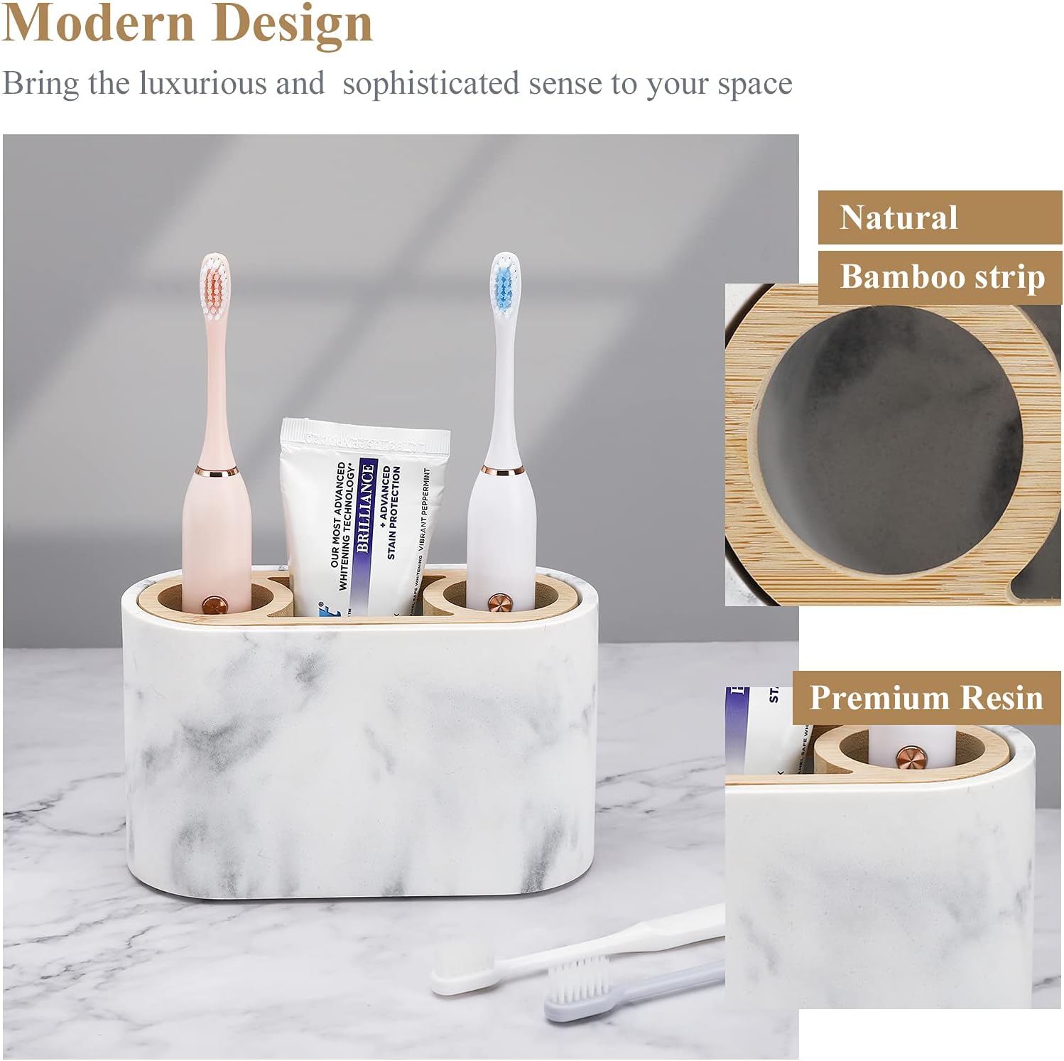 Shinowa Toothbrush Holder,Premium Toothbrush Organizer,Bathroom Storage Organizer for Electric Toothbrush, Toothpaste, Razor, Comb, Gravel White