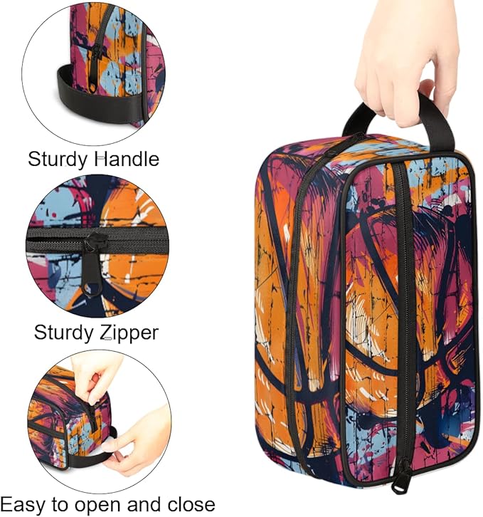 Basketball Patterns Boys Travel Toiletry Bag Waterproof Wash Bag Shower Shaving Bag Cosmetic Organizer Makeup Bag Portable Toiletries Accessories for Women Men Ball Theme