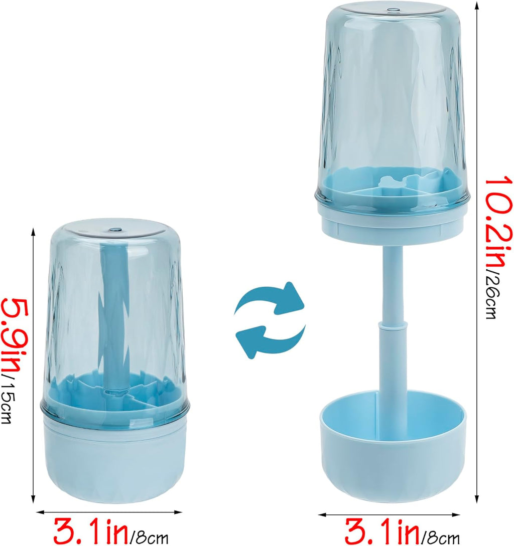 Toothbrush Holder Stand with Cup/Cover, Adjustable Height Toothbrush Organizer with 3 Slots, Portable for Bathroom, Travel, Camping (Blue)