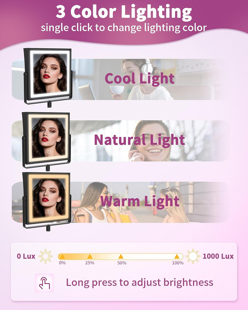 Rechargeable Wall Mounted Makeup Mirror with Lights, 4000mAh Double Sided 1X/10X Magnifying Vanity Mirror with 3 Color Lights, Touch Dimmable, 360° Extension Foldable Arm (Matte Black)