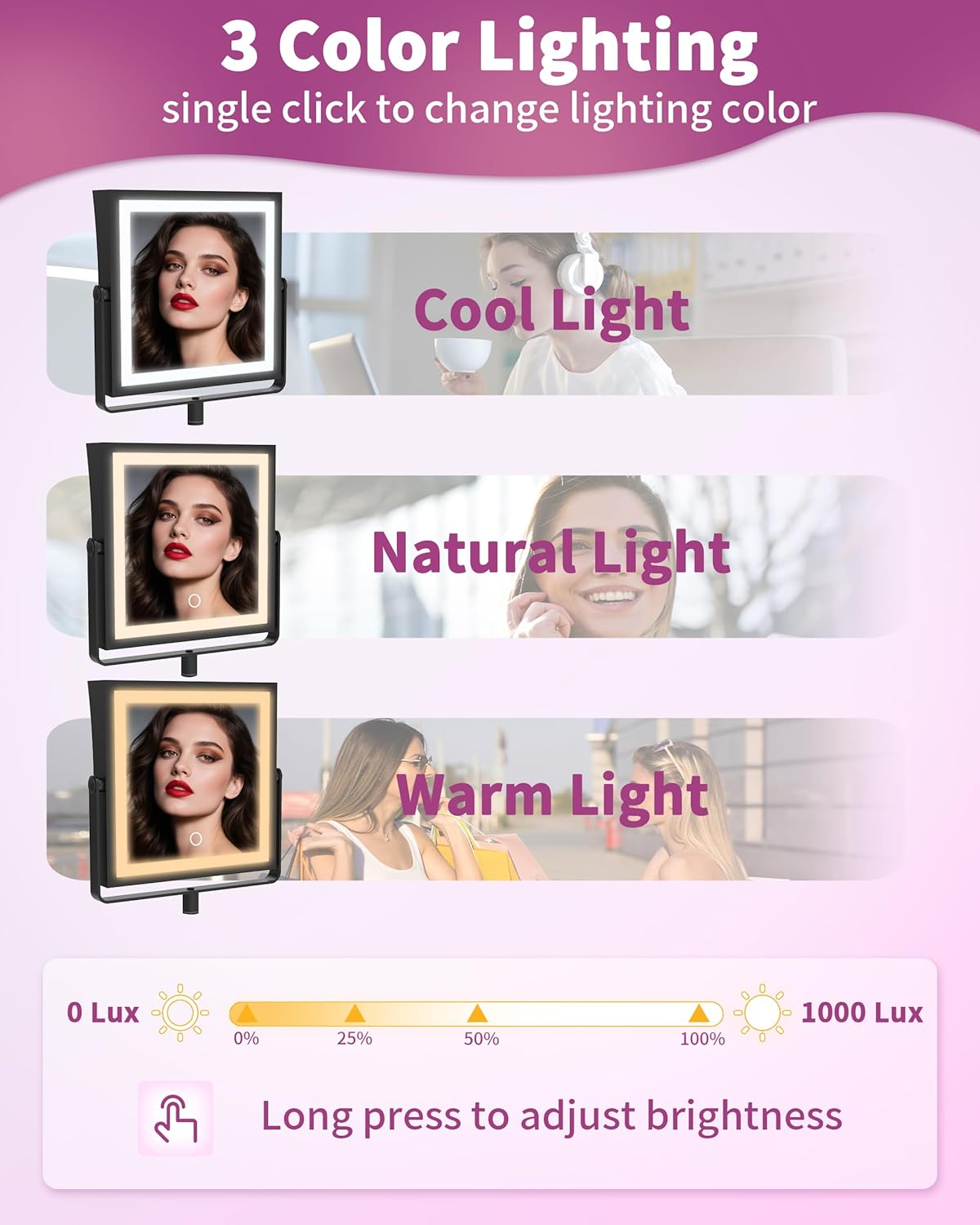 Rechargeable Wall Mounted Makeup Mirror with Lights, 4000mAh Double Sided 1X/10X Magnifying Vanity Mirror with 3 Color Lights, Touch Dimmable, 360° Extension Foldable Arm (Matte Black)