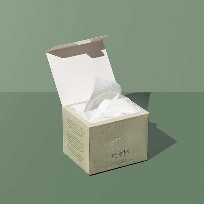 Whistle Wellness® Disposable Face Towel 10"×12", Resealable Box, Biobased Plant Based Ultra Soft, Thickness Face Towelettes XL, Makeup Remover Dry Wipes for Sensitive Skin, 50 Count (1 Pack)