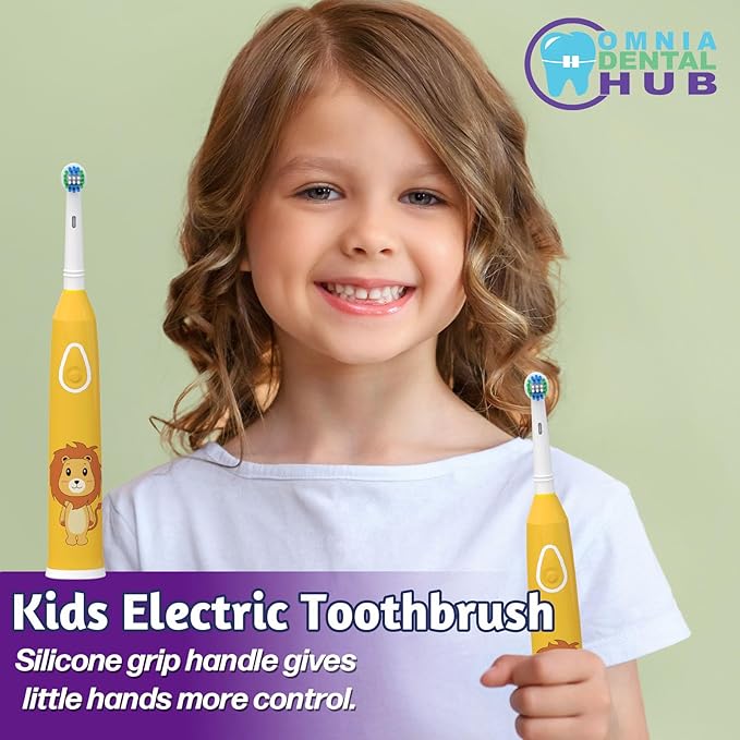 1 PC Rotating Kids Electric Toothbrush with 2 Brush Heads IPX7 by Omnia ONE | 3 Modes, Rechargeable 30 Days Battery Life, IPX7 Waterproof, USB Charger & Block Included, Fun & Effective Oral Care
