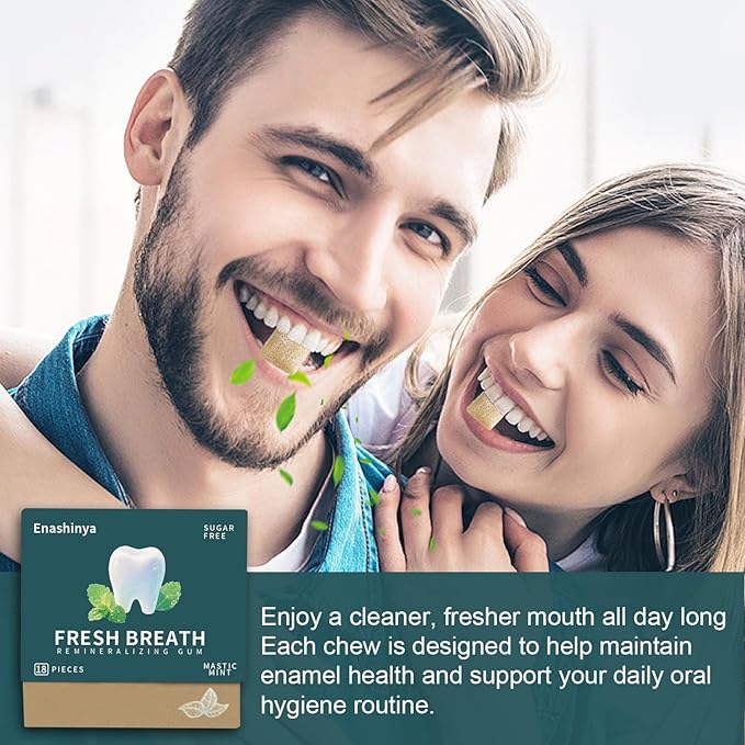 Remineralizing Chewing Gum-with Xylitol Hydroxyapatite,Handcrafted Sugar-Free Frankincense Mint Gum, Sugar Aspartame Plastic Dye Gluten Free,Daily Oral Freshness (18 Count (Pack of 4), Mastic Mint)