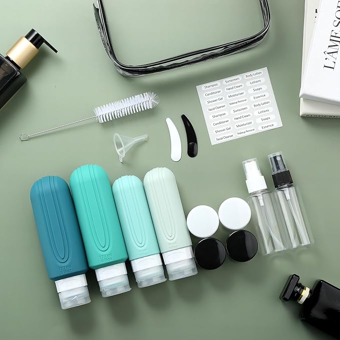 16 Pack Travel Bottles for Toiletries, Oversize 6oz Silicone Travel Containers, Leak Proof Refillable Liquid Shampoo And Conditioner Travel Essentials