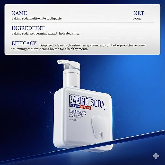 Baking Soda Toothpaste with Probiotics - Whitening Toothpaste Pump for Deep Stain Removal - Large 10.5oz (300g) Liquid Gel Toothpaste for Fresh Breath & Gum Care