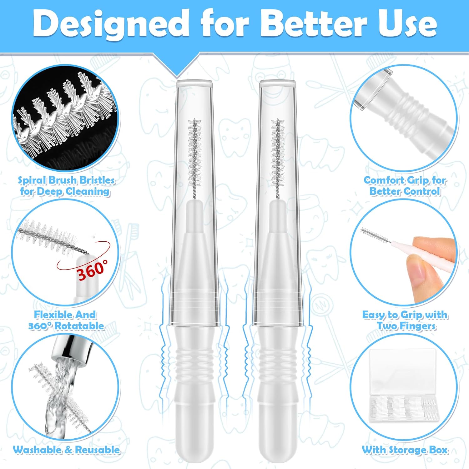 120Pcs Interdental Brushes, 360° Bendable Soft Bristles Braces Flossers Dental Brushes Between Teeth Gum Interdental Brushes for Gum Braces Oral Teeth Cleaning Tool (White)