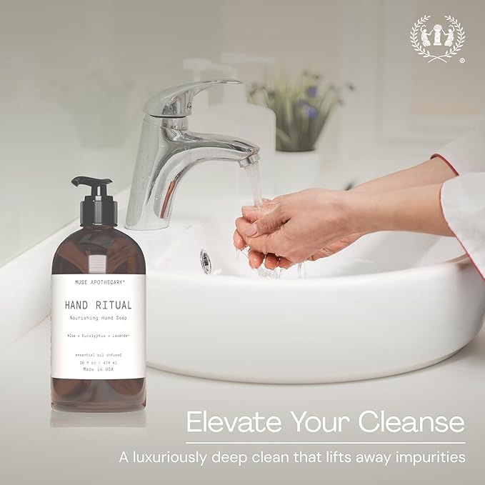 Muse Apothecary Hand Ritual - Aromatic and Nourishing Hand Soap, Infused with Natural Aromatherapy Essential Oils - USDA Certified Biobased - 16 oz, Rosemary Mint + Hemp