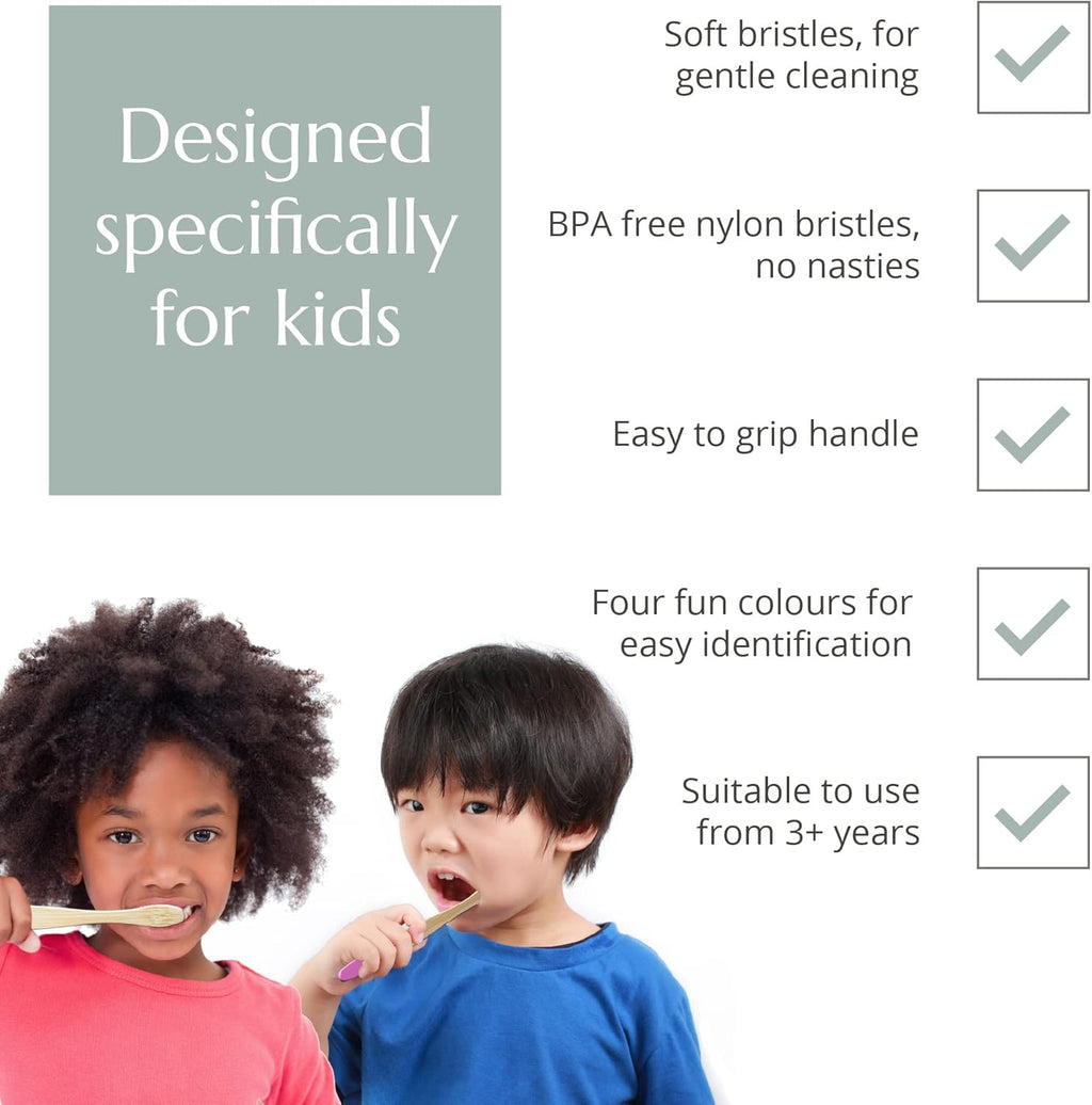 Wild & Stone | Organic Children's Bamboo Toothbrush | 4 Pack | Soft Fibre Bristles | 100% Biodegradable Handle | BPA Free | Vegan Eco Friendly Kids Toothbrushes (Aqua)