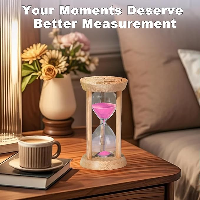 60 Minute Wooden Sand Timers, Bamboo Pink One Hour Sand Hourglass for Productivity, Meditation & Decor, 60 Min Reloj De Arena for Kitchen, Office, Yoga, Game, Classroom (Pink)