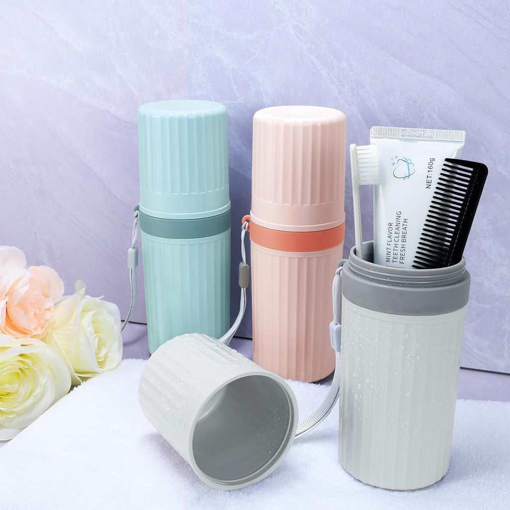 Mulbozy Travel Toothbrush Holder, Large Travel Toothbrush Cup Case, Portable Travel Toothbrush Toothpaste Makeup Storage for Business Trip Camping School - Pink