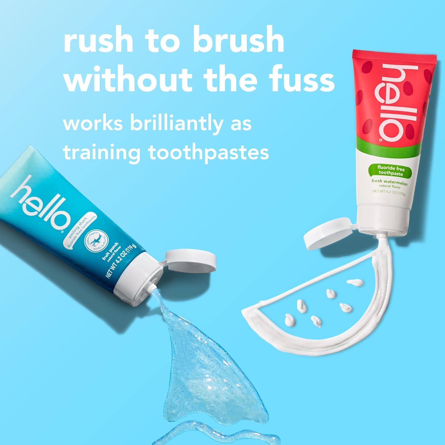 hello Smiling Shark and Fresh Watermelon Fluoride Free Kids Toothpaste Pack, Includes 4.2 oz Smiling Shark Kids and 4.2 oz Fresh Watermelon Toothpaste