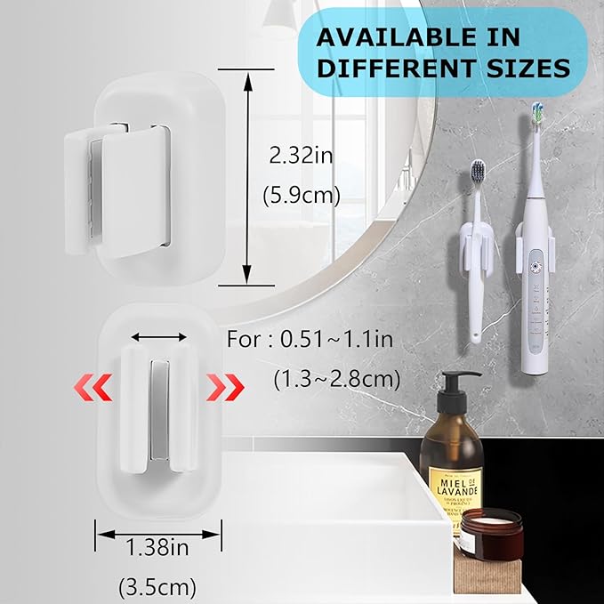 4PCS Toothbrush Holder Wall Mounted, Self Adhesive Electric Toothbrush Organizer for Bathroom, Waterproof Multi-Function Holder for Dorm, Cabinet(White)