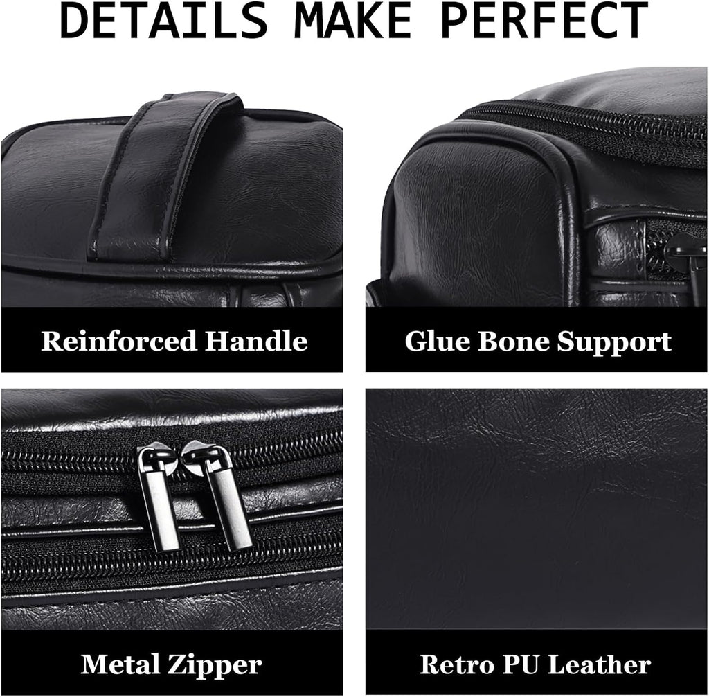 Toiletry Bag for Men, Hanging Travel Shaving Dopp Kit for Men and Women, Water-resistant Toiletries Organizer Bags, PU Leather Cosmetic Bags for Makeup Accessories (Black)