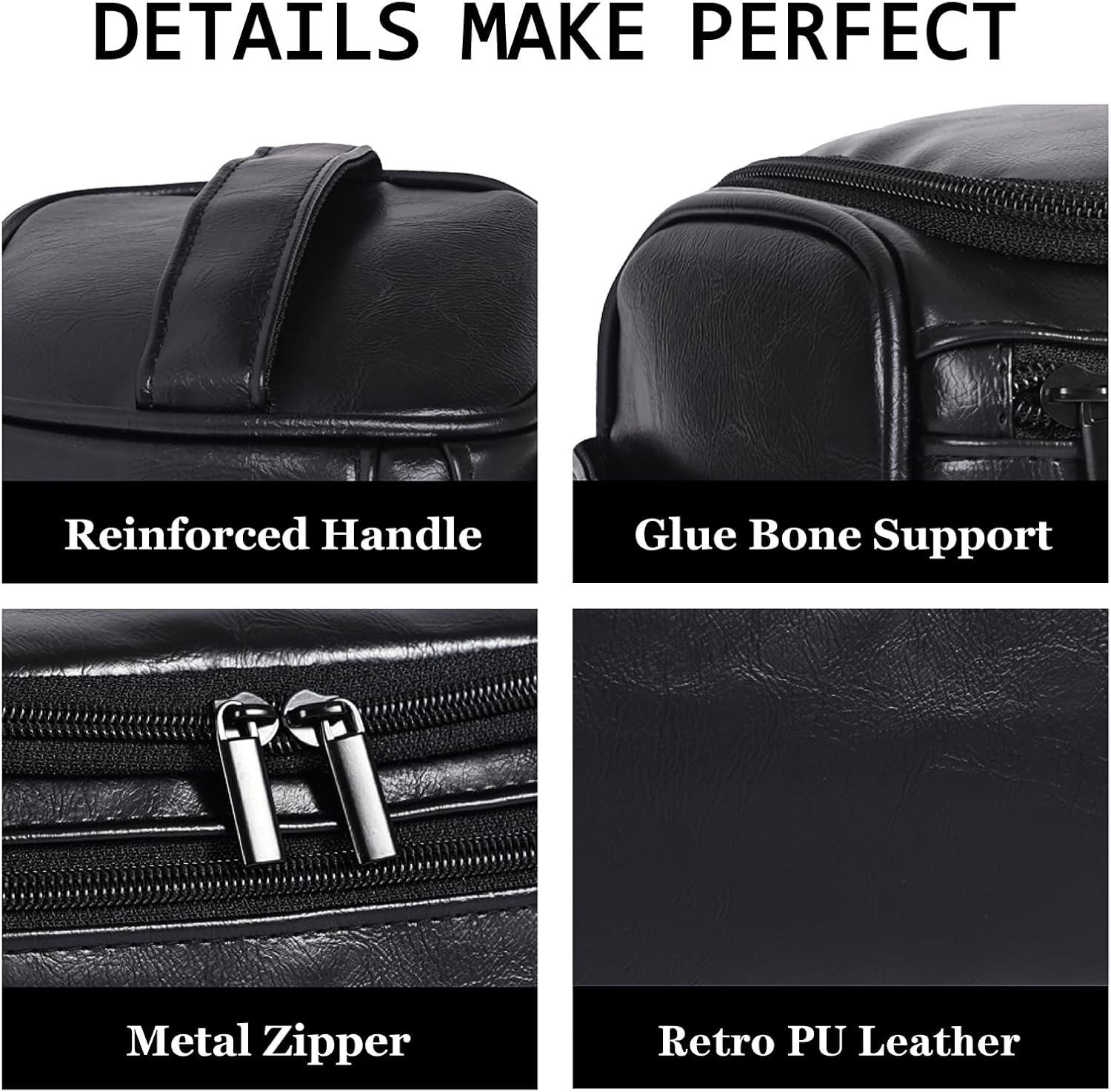 Toiletry Bag for Men, Hanging Travel Shaving Dopp Kit for Men and Women, Water-resistant Toiletries Organizer Bags, PU Leather Cosmetic Bags for Makeup Accessories (Black)
