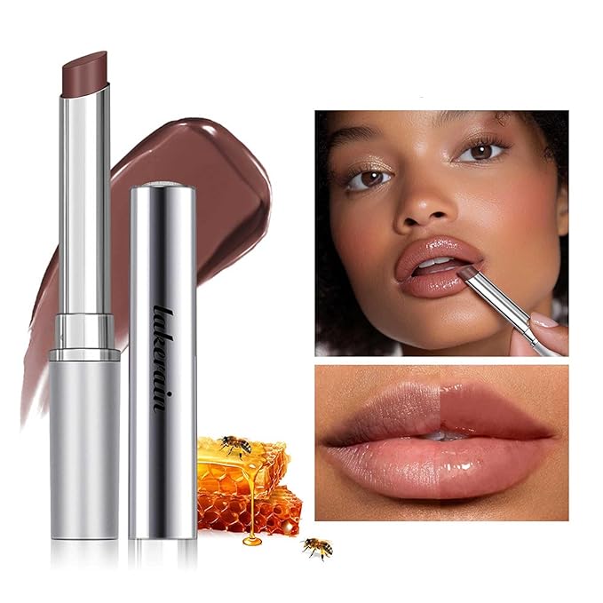 2PCS Honey Lipstick Tinted Lip Balm - Sheer Hydrating Lipstick for All Skin Tones - Moisturizing Lip Color, Nourishing Lip Balm with a Hint of Natural Black Cherry Tint (Black & Nude)