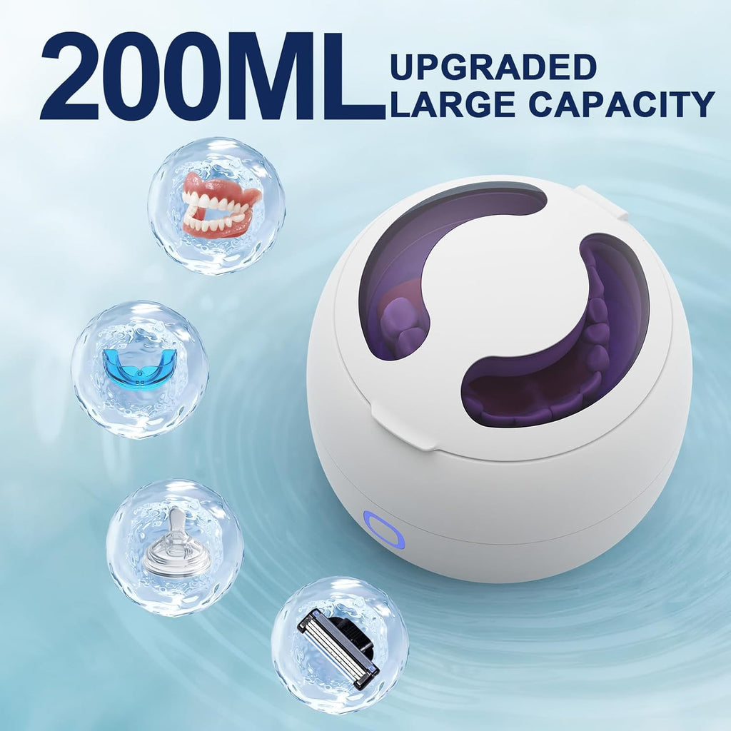 2025 Ultrasonic Retainer Cleaner Machine – 45kHz Retainer Cleaner for Night Guards, Mouth Guards, Dentures – 24W Dental Ultrasonic Cleaner with 4 Modes, 200ML – Great Gift for Braces Users