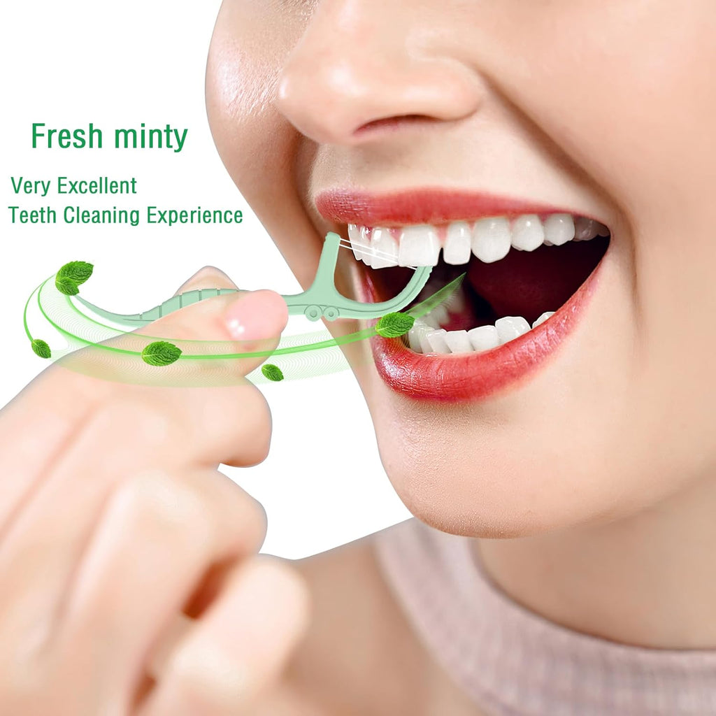 Holy Rose Mint Twin Line Dental Floss Picks - 300 Count Pack, Dual-Action Cleaning Teeth Tool Kit,for Adults Flosser Sticks, for Oral Removal Care Comfort Dental Floss Toothpick.