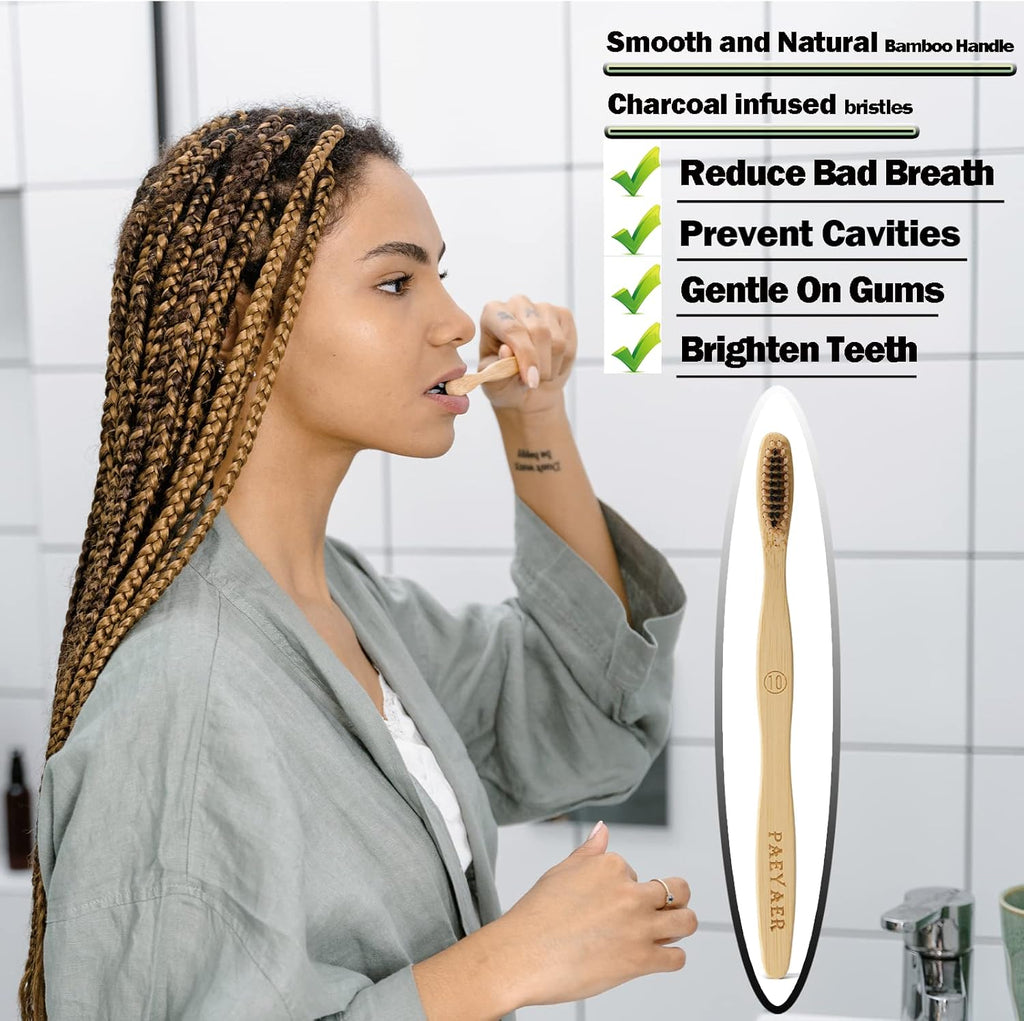 8 Count Biodegradable Bamboo Toothbrushes - Natural Toothbrush Value Pack - Extra Soft Toothbrush for Adults, Good for Sensitive Teeth and Gums
