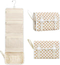 Relavel Hanging Toiletry Bag for Women, Hanging Makeup Organizer with Travel Size Toiletries, Portable Bathroom Travel Bag with Hook for Shaving Kit, Shampoo, Conditioner for Trip - Plaid