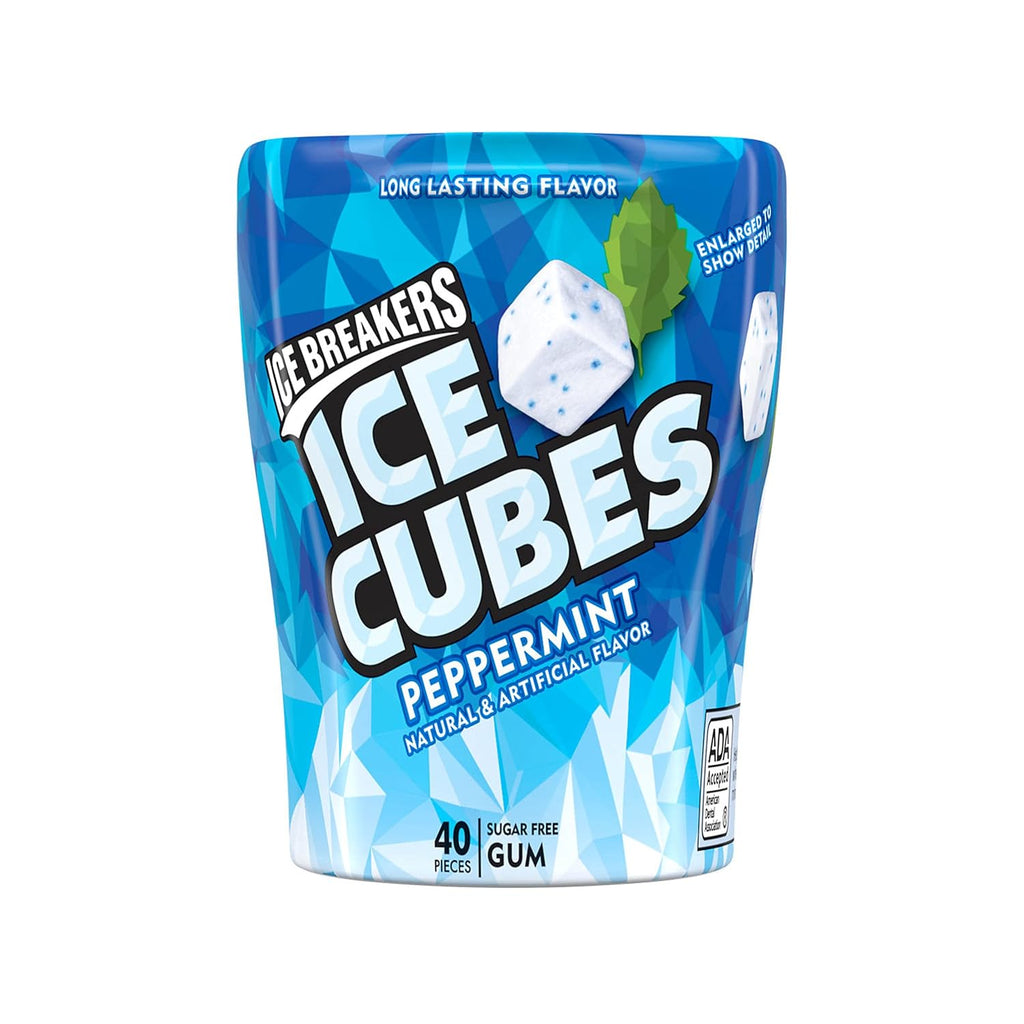 ICE BREAKERS Ice Cubes Peppermint Sugar Free Chewing Gum Bottles, 3.24 oz (6 Count, 40 Pieces) (Pack of 2)