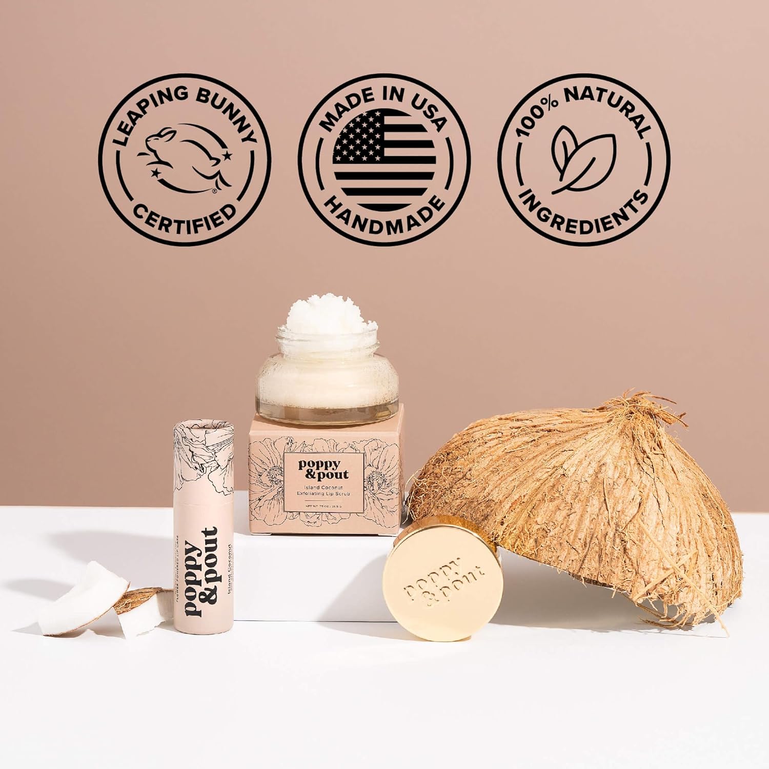 Poppy & Pout Island Coconut Jumbo Lip Balm | All Natural Lip Balms & Moisturizers | Hydrates with Beeswax, Vitamin E, Organic Coconut Oil | Cruelty-Free | Lip Balm in Recyclable Cardboard Tube