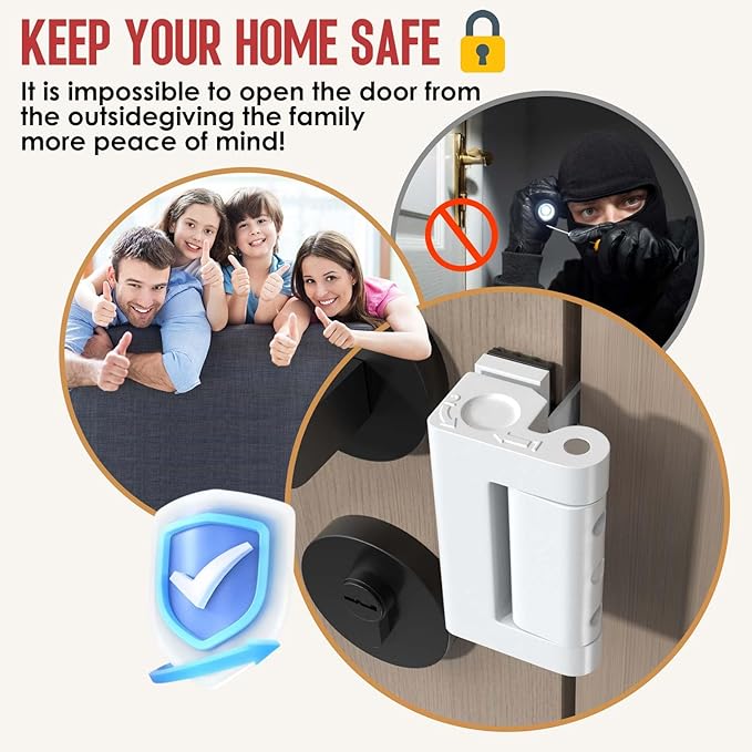 Portable Door Lock for Travel - No Drill Adjustable Latch, Hotel & Apartment Security, Child Proof Interior Defender for Inward Swinging Doors.(White-1PCS)