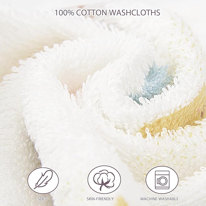 Baby Washcloths 4 Pack 100% Cotton Soft and Absorbent Terry Wash Cloths Wipes for Face Hand Body Burp Rag for Sensitive Skin Newborns Infants Toddlers 10" x 10"