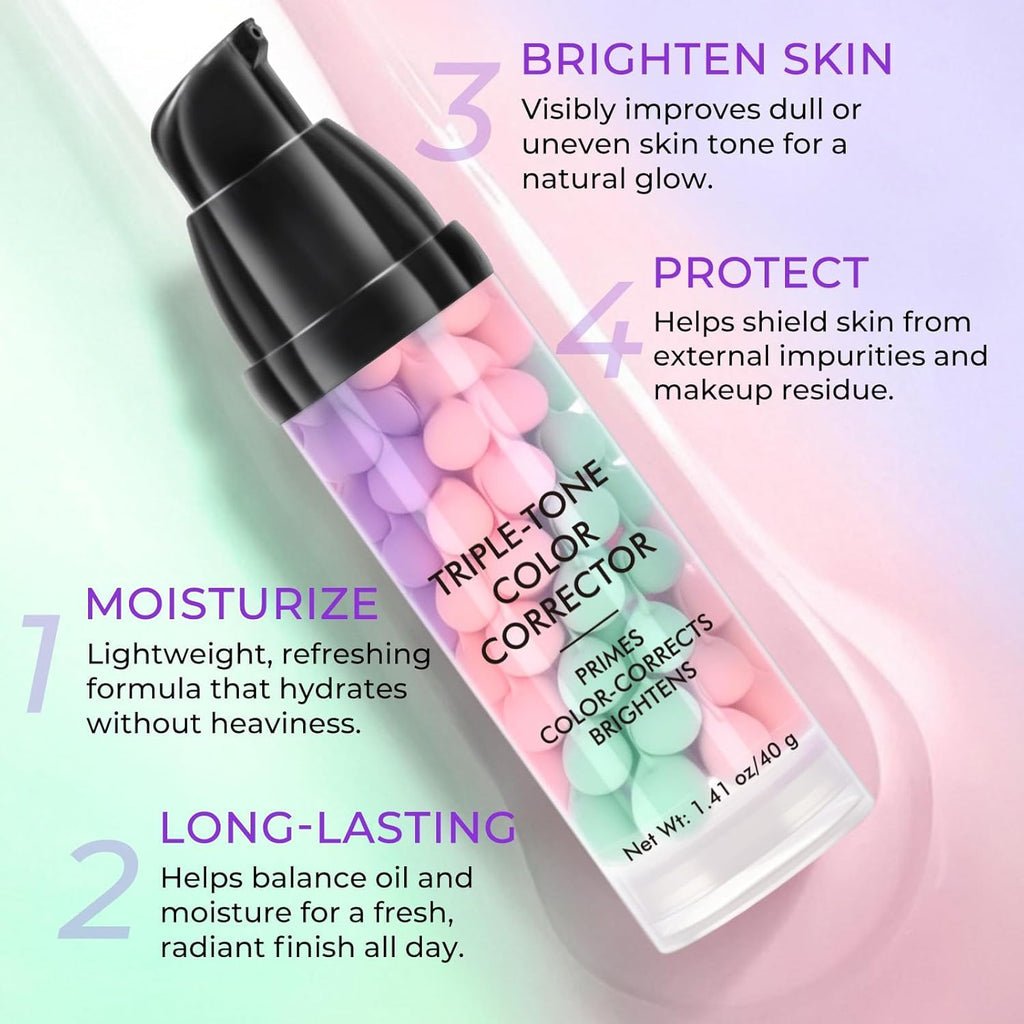 Primer for Face Before Makeup, 3 In 1 One Step Color Corrector Primer, SPF 50 PA+ Sunscreen Isolation Cream, Hydrating, Oil Control Facial Serum Even Skin Tone, Water-Resistant & Sweat-Proof