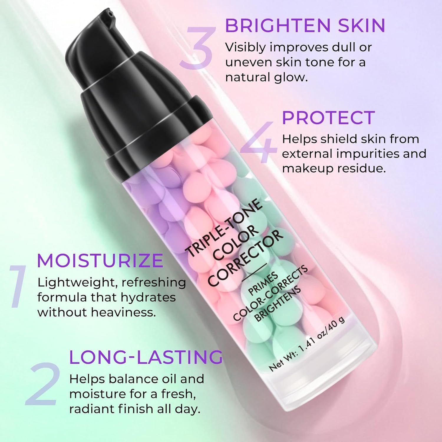 Primer for Face Before Makeup, 3 In 1 One Step Color Corrector Primer, SPF 50 PA+ Sunscreen Isolation Cream, Hydrating, Oil Control Facial Serum Even Skin Tone, Water-Resistant & Sweat-Proof