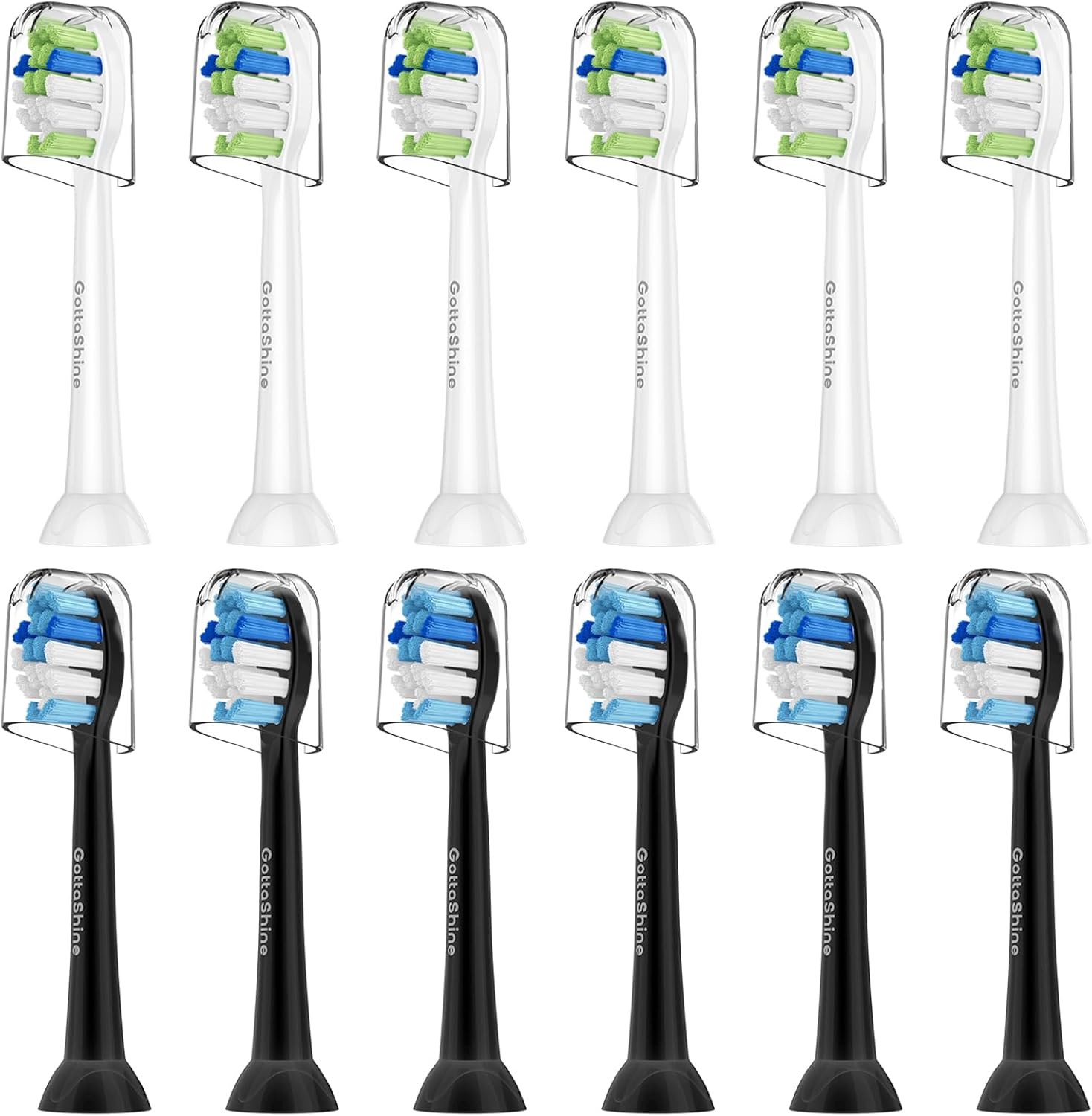 Replacement Toothbrush Heads for Philips Sonicare – Plaque Control, Compatible with Click-on Electric Toothbrush Handles, 12 Pack White Black