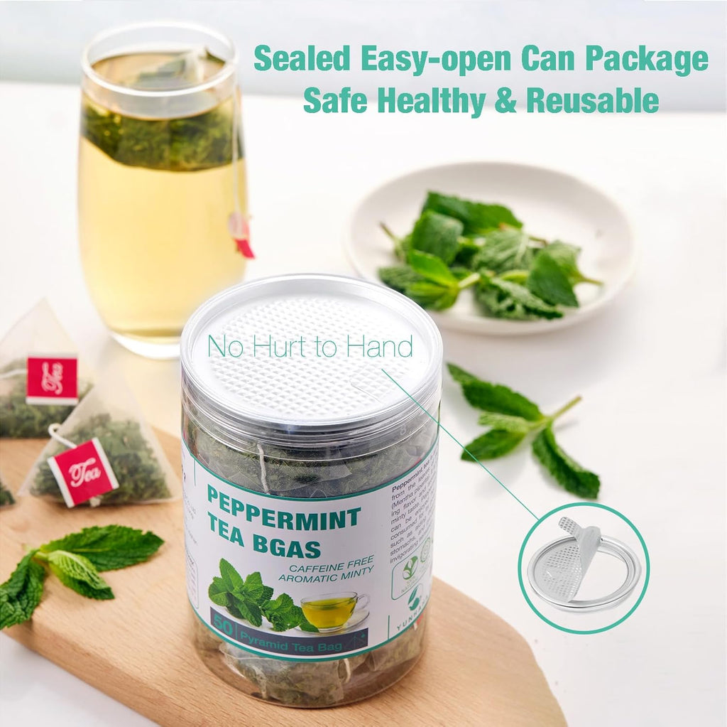 50 Peppermint Tea Bags, Herbal Mint Tea Bags, Traditional Dried Peppermint Leaves, Caffeine-Free, Supports Healthy Digestion, Stress Relief