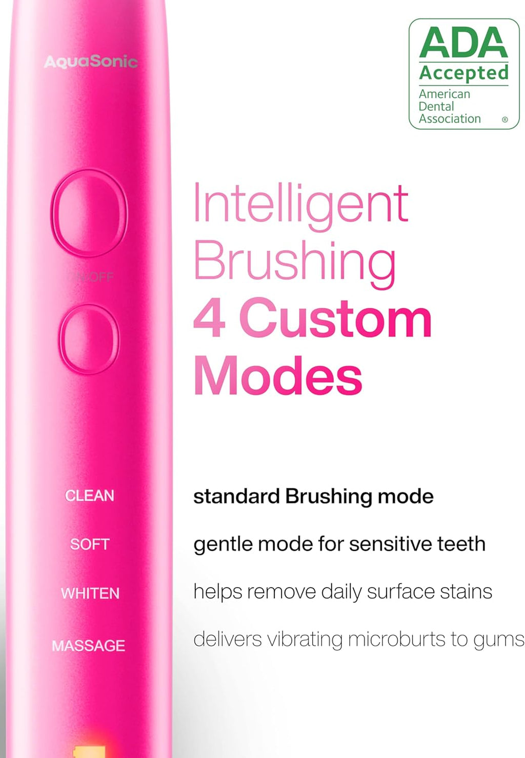 Aquasonic Vibe Series Ultra-Whitening Toothbrush – ADA Accepted Electric Toothbrush - 8 Brush Heads & Travel Case – 40,000 VPM Motor & Wireless Charging - 4 Modes w Smart Timer – Electric Pink