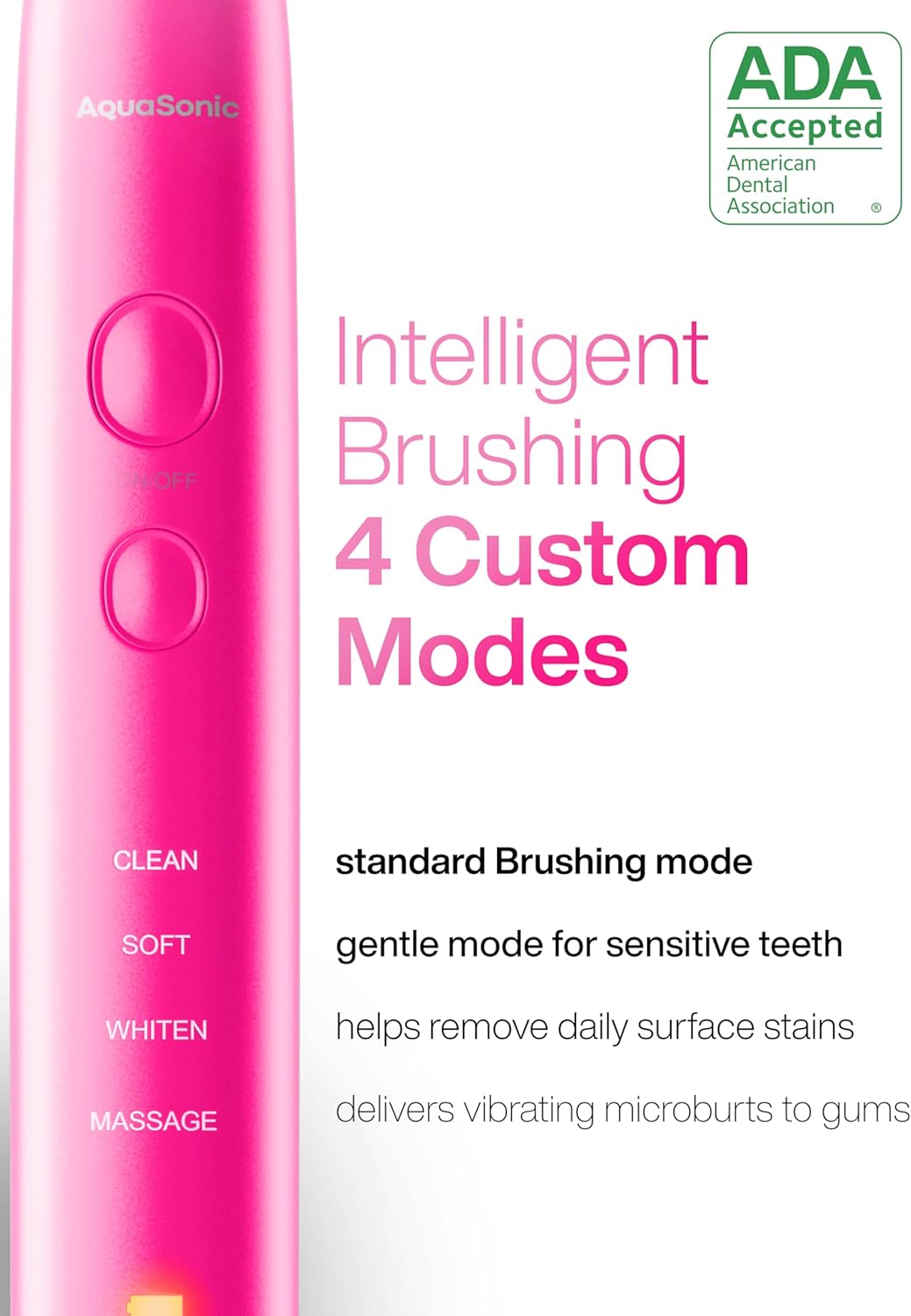 Aquasonic Vibe Series Ultra-Whitening Toothbrush – ADA Accepted Electric Toothbrush - 8 Brush Heads & Travel Case – 40,000 VPM Motor & Wireless Charging - 4 Modes w Smart Timer – Electric Pink