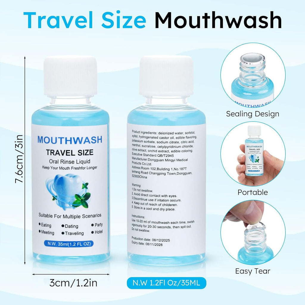 Travel Mouthwash Bulk, 1.2 Oz/35ml Mini Mouthwash Bulk, for Freshening Breath, Easy to Carry, Suitable for Work, Travel, Hotels, Dating Essentials (100-PACK)