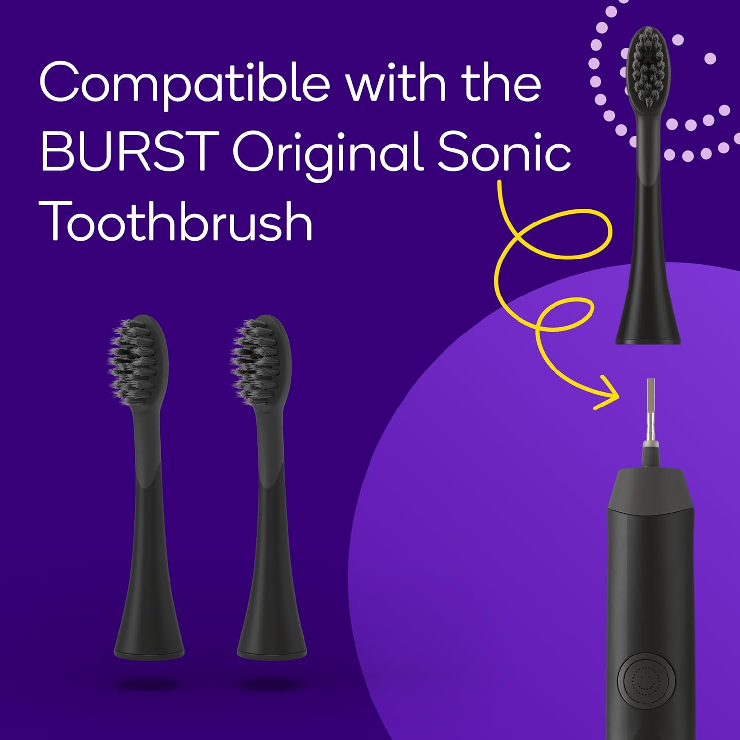 BURST Emergency Replacement Heads for Original Sonic Electric Toothbrush (Black /2 Pack) | Ultra Soft Bristles for a Fresh Start After Sickness | Deep Clean, Stain & Plaque Removal