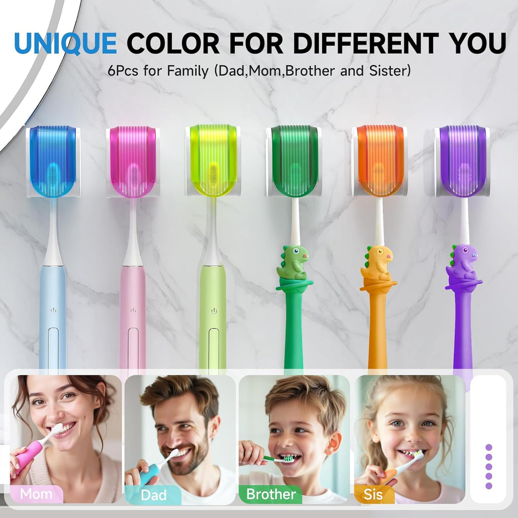 Toothbrush Holders for Bathrooms【Upgrade Single Slot Design】 Toothbrush Holder Wall Mounted with Cover Moisture-Proof and Dust-Proof Toothbrush Storage Organizer for Shower Family and Travel 6PCS