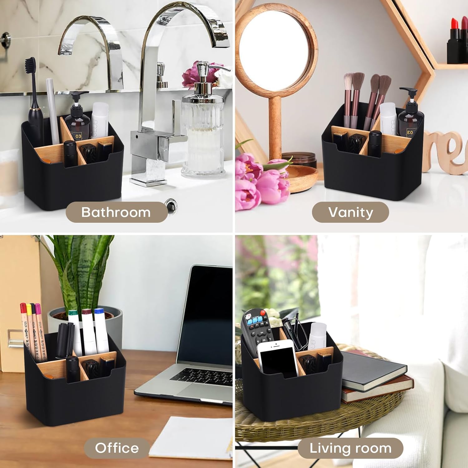 Set of 2 Black Toothbrush Holders for Bathrooms,Electric Toothbrush and Toothpaste Holder with Divider for Bathroom Countertop Organizer,Toothbrush Caddy for Counter Vanity Storage