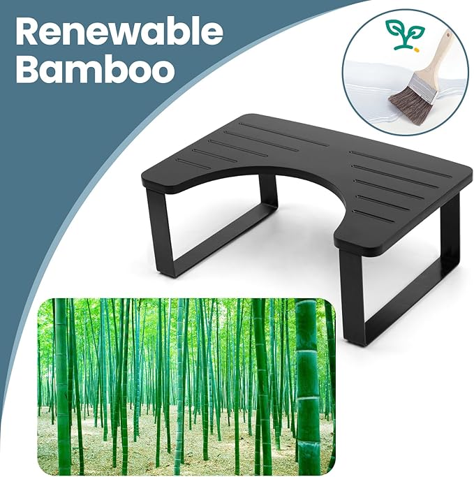 Bathroom Stool,Bamboo Toilet for Bathroom,Toilet Stools,Potty for Pooping,Poop Stool,Toilet Step Toddler,Portable Squatting Pan with Dual Anti Slip Design,Stain,Scratch,CrackProof(Black)