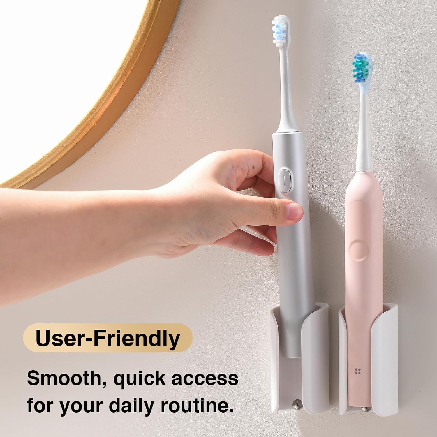 Electric Toothbrush Holder for Bathroom, Wall-Mounted Toothbrush Stand with Self-Adhesive, Compact Bathroom Caddy for Electric Toothbrushes (White-2pcs)