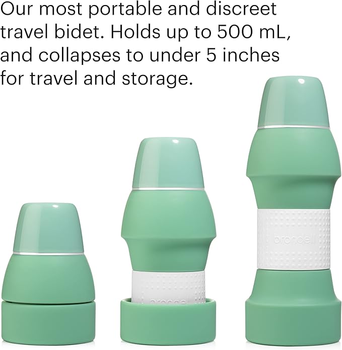 Brondell Bidet GoSpa Portable Peri Bottle, Collapsible Travel Bidet, Compact and Discreet, with Travel Bag for Postpartum & Perineal Care, 500ml, in Green