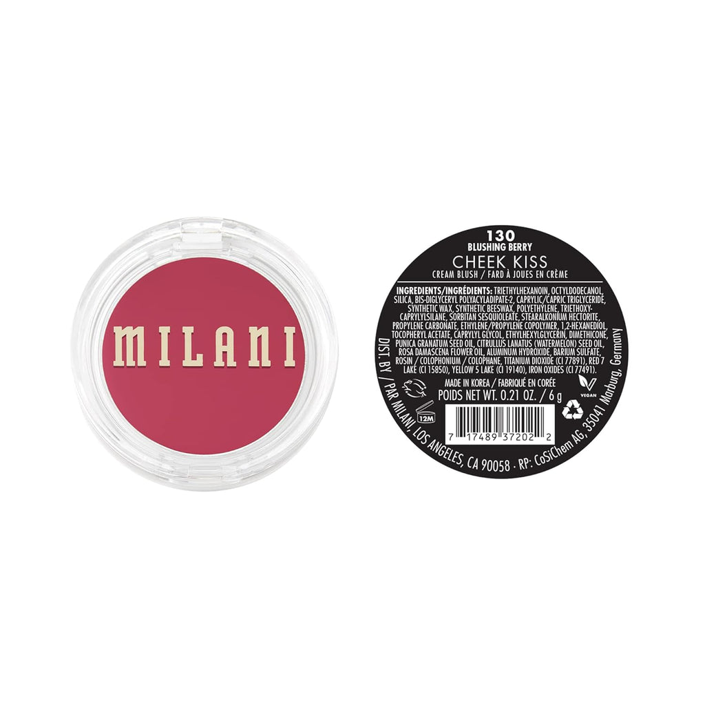 Milani Blush Makeup – Cheek Kiss Cream Blush for Cheeks, Buildable Cream-to-Gel Blusher & Lip Tint, Dewy Natural Color, Hydrating - Blushing Berry