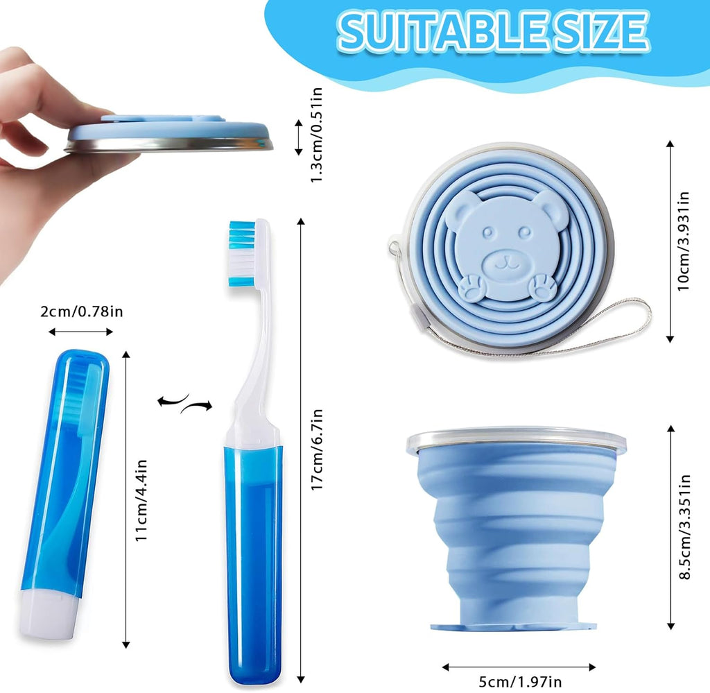 Toothbrush Travel Case, Travel Toothbrush Silicone Collapsible Toothbrush Cup, Travel Toothbrush Set Suitable for Business Camping Travel or Daily Use (Blue)