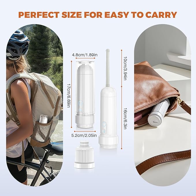 Portable Bidet for Travel, Electric Handheld Bidet Sprayer with Universal Adapter and 3 Pressure Options, Peri Bottle Postpartum, Waterproof High Pressure Handheld Bidet for Women Men Baby Cleaning